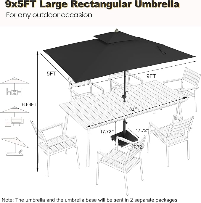 9-10ft Patio Umbrella with Base Included - Outdoor Table Umbrella with 2-Year Fade-Resistant Canopy, 43-lb Heavy-Duty Concrete Umbrella Stand with Wheel for Deck, Porch & Backyard
