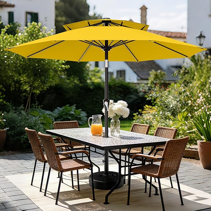 AreShark 9ft 2 Tiers Patio Umbrella - Outdoor Umbrella Waterproof UV Protection, Market Table Umbrella w/Push Button Tilt&Crank for Pool, Porch, Garden(Yellow)