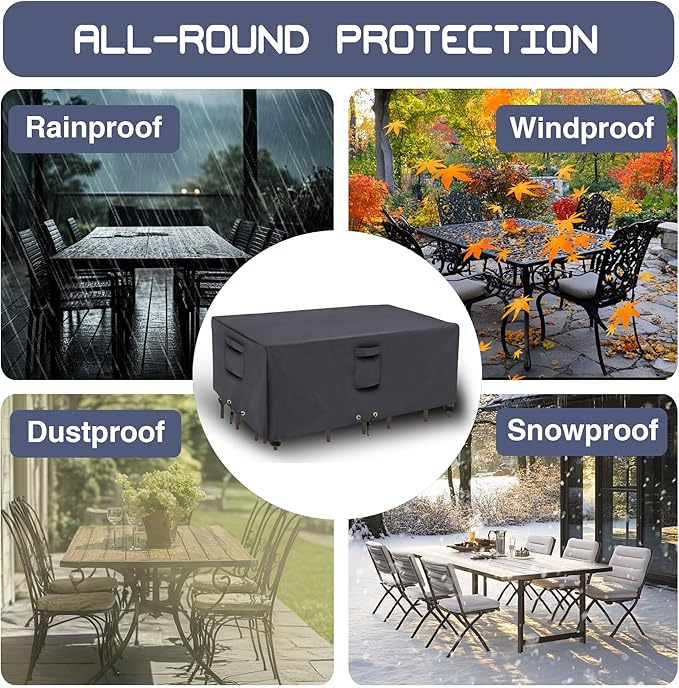 Heavy Duty Patio Furniture Covers Waterproof, 600D Outdoor Furniture Cover Waterproof for Sectional Sofa Couch, Outdoor Dining Table and Chair Set Covers 108''L x 82''W x 23''H, Grey
