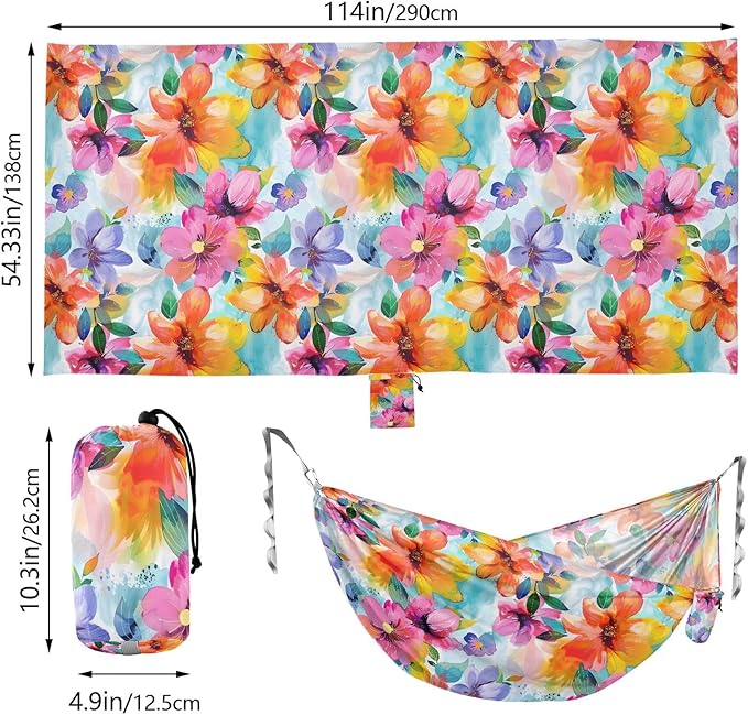 Camping Hammock Outdoor Hammocks for Outside Abstract Watercolor Flower Beach Trees Portable Lightweight with Pockets Tree Straps Indoor