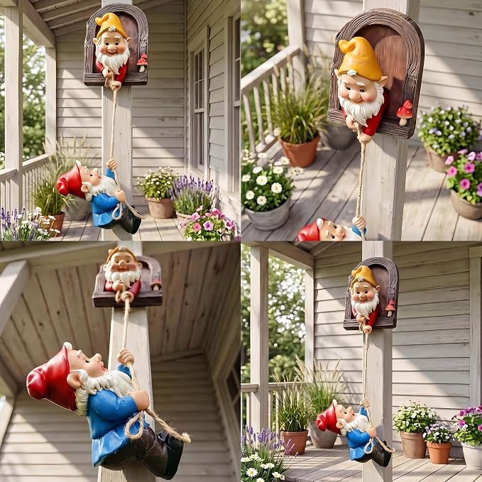 Real Gnome Statue, Garden Climbing Elves Sculpture, Outdoor Fairy Door Figurines, Fairy Hanging Decor, Tree Hugger Perfect for Garden Lovers Lawn, Patio,Yard Decor,Tree Peeker (2Pcs)