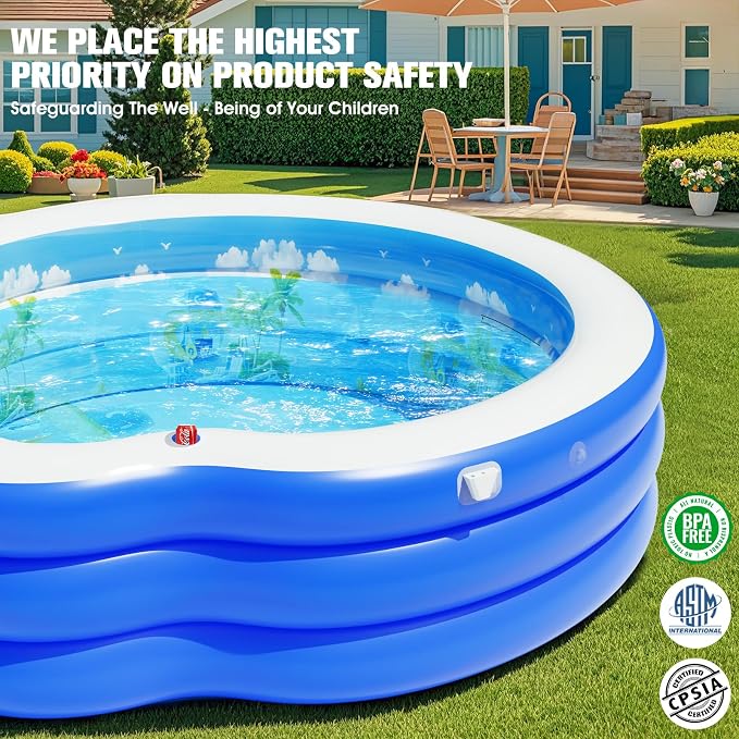 2026 Upgraded Inflatable Pool with Canopy, Inflatable Family Lounge Pool, Round Blow Up Pool for Adult with Bench & Backrest, Swim Center Easy Backyard Pools for Adults, 90"x90"x80", Cyan