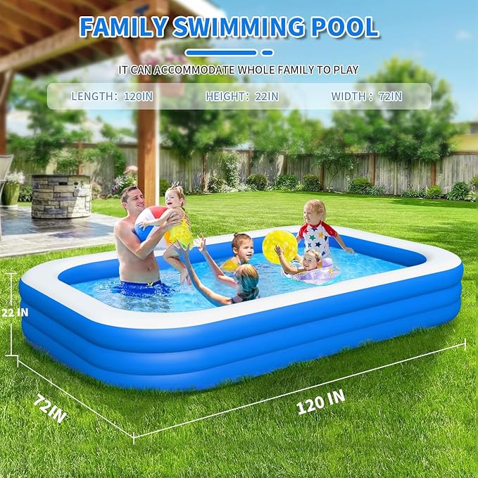 Inflatable Swimming Pool, Blow up Pool, Above Ground Swimming Pools for Family,Pool for Adults 120x72x22 inch Full-Sized Inflatable Pools for Outdoors, Backyard