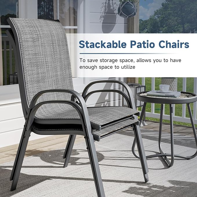 Amopatio 7 Pieces Patio Dining Set for 6, Outdoor Table and Chairs, 6 All Weather Stackable Patio Chairs, 59" Patio Spliced Rectangular Table with Umbrella Hole, for Deck, Backyard, Garden,Gray