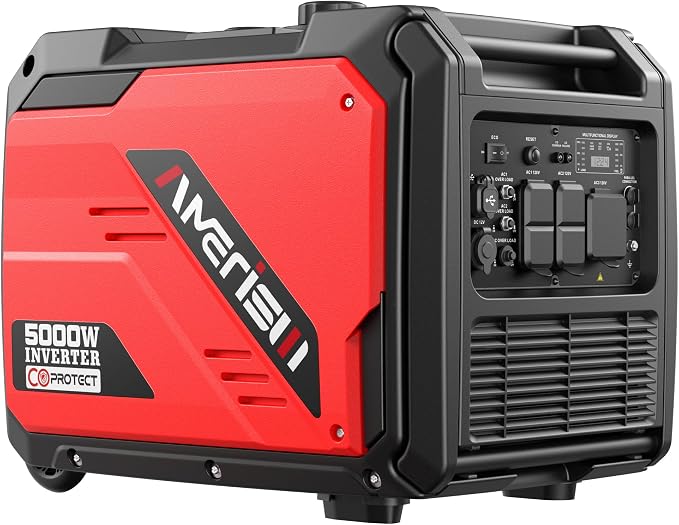 AMERISUN 5000W Portable Inverter Generator, 223cc 4-Stroke Engine, 10H Runtime, CO Sensor, Parallel Ready, 120V/12V/USB Outlets, EPA Compliant, Super Quiet, For RV, Camping & Home Backup