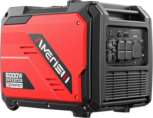 AMERISUN 5000W Portable Inverter Generator, 223cc 4-Stroke Engine, 10H Runtime, CO Sensor, Parallel Ready, 120V/12V/USB Outlets, EPA Compliant, Super Quiet, For RV, Camping & Home Backup