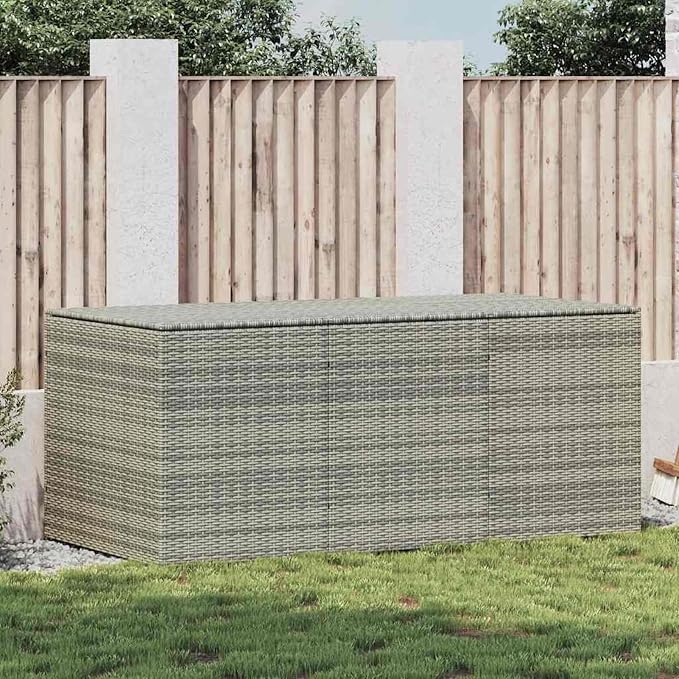Gecheer Outdoor Storage Box, Large Grey PE Rattan Powder-Coated Steel Deck Box for Patio, Balcony, and Garden