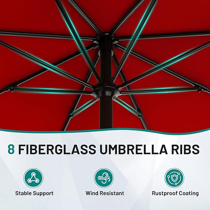 AreShark 10 FT Outdoor Patio Umbrella, Patio Table Umbrella with Push Button Tilt and Crank, Outdoor Patio Umbrellas with 8 Fiberglass Ribs, Patio Umbrellas for Market, Garden, Pool (Red)