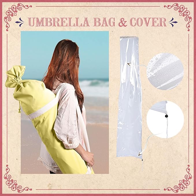 LAGarden Fringe Patio Umbrella with Carry Bag & Cover Vintage Wood for Event Outdoor Garden Yard Wedding Bistro Table