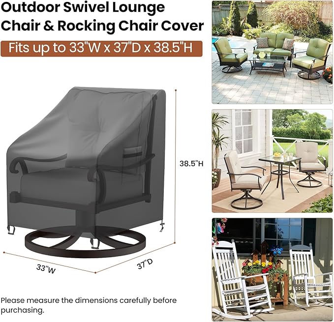 Mrrihand Outdoor Swivel Lounge Chair Cover Waterproof, 2 Pack Heavy Duty Patio Rocking Chair Covers for Outdoor Furniture, 33" W×37" D×38.5" H, Black