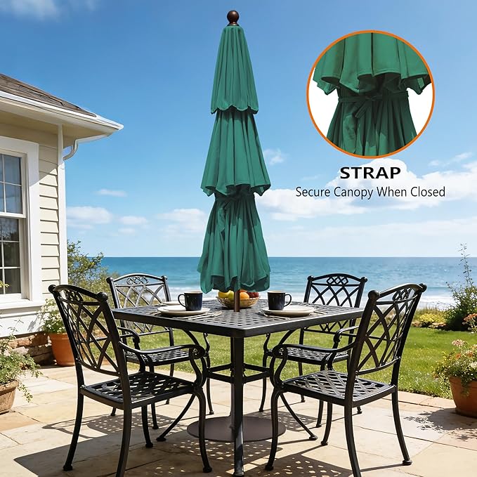 EliteShade USA 10-Year-Non-Fading 10ft 3-Tier Market Patio Umbrella, Commercial Grade Outdoor Table Umbrella with Crank Open, Windproof & UPF 50+ UV Protection, Heavy Duty Ventilation for Garden, Deck, Pool, Backyard, Beach & Bistro, Forest Green