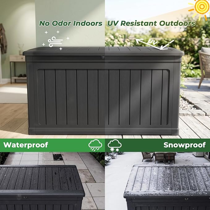 270 Gallon Deck Box, Lockable Waterproof Storage Box, Outdoor Storage Bin for Package Delivery, Patio Cushions, Gardening Tools，Pool Accessories and Sports Equipment (Black,270 Gallon)