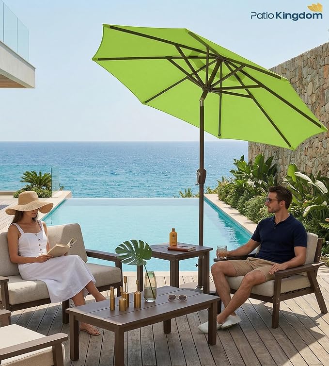 PatioKingdom 10FT Patio Umbrella with Push Button Tilt and Crank, Outdoor Market Umbrella with 8 Fiberglass Ribs, UV Protection Table Umbrella for Pool,Backyard,Garden,Deck