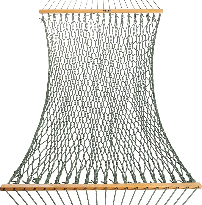 Original Pawleys Island Single Meadow DuraCord Rope Hammock – 12 ft. x 50 in., 1-Person, 450 lb Capacity, Oak Spreader Bar, Zinc-Plated Hardware, Handcrafted in The USA
