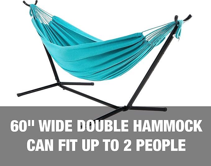 Bliss Hammocks 60" Wide Hammock & Built-in Stand w/Carrying Case & Hanging Hardware Indoor, Outdoor, Poolside, Patio, Backyard Heavy Duty, Strong & Durable 400 Lbs Capacity (BHST-401-T)