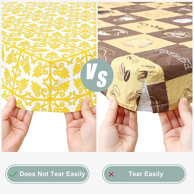 misaya Picnic Table Cover with Bench Cover, Waterproof Elastic Fitted Tablecloth for 8 Foot Tables, Rectangle Washable Polyester Tablecloths for Picnic, Camping, Outdoor (Yellow, 30" x 96")