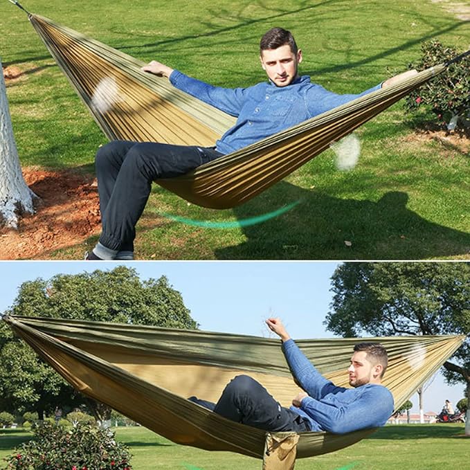 NOBRIM Camping Hammock Anti-Tear Durable Hammock Double Portable Safety Parachute Hammock with 2 Tree Straps for Adventure Travel Kit