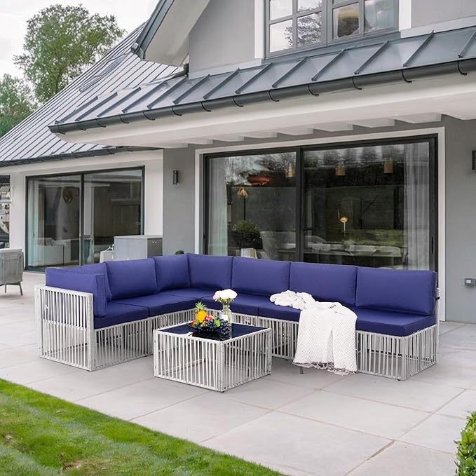 Pamapic 7-Piece Patio Furniture Set, Large Handwoven Wicker Outdoor Sectional Set with Coffee Table, All-Weather Patio Sofa Conversation Set for Backyard, Poolside, Garden