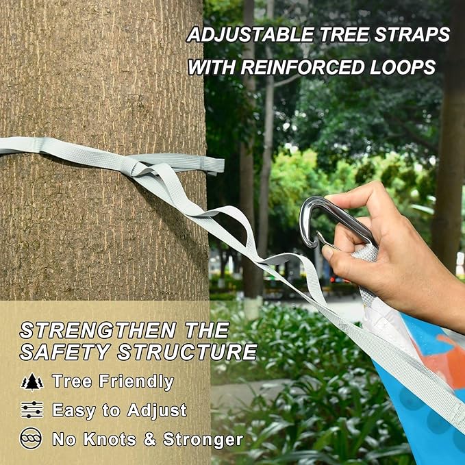 Blue White Striped Sea Animal 330lb Capacity Camping Hammock with Hanging Rope Hanging Hammock for Patio Backyard Lounge Base hamaca para acampar