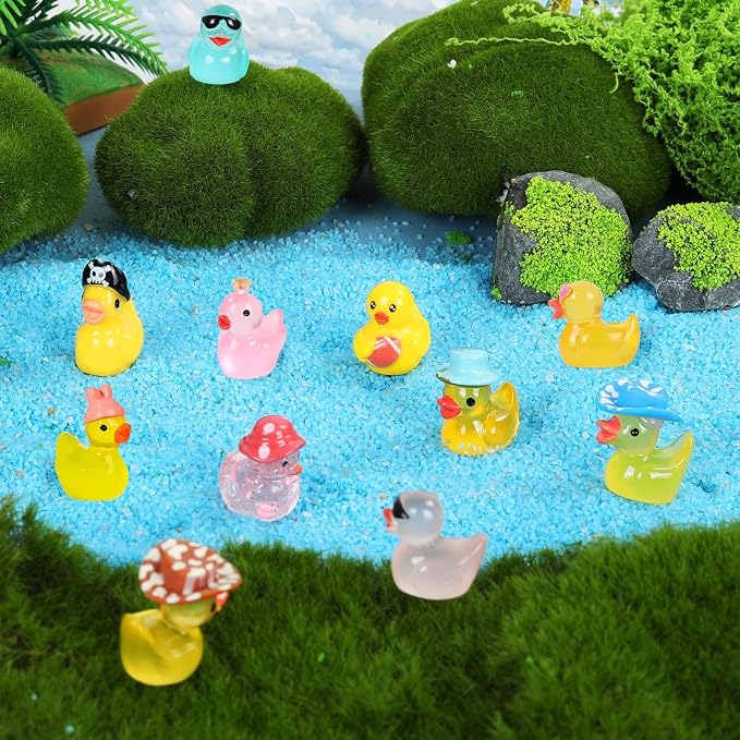 60 Pcs Mini Resin Ducks, Tiny Ducks to Hide, Little Plastic Animal Figurines Small Miniature Figures Bulk Glow in The Dark (Mini Resin Ducks)