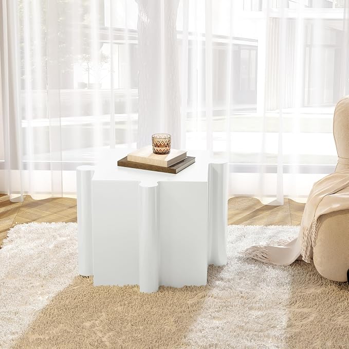 Christopher Knight Home Daton 3 Piece Interlocking Outdoor Side Table Set, Modular Lightweight Concrete Coffee Table, Convertible MGO End Table for Indoor&Outdoor, Creative Set Up, White+Black