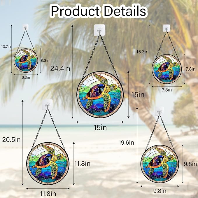 DASTOLL Stained Glass Window Hanging, Colored Turtle Ocean Suncatcher Diamond Glass Panel Hangings Marine Life Sun Catchers Decor for Birthday for Women, Men, Wife, Aunt, Mom 11.8 in