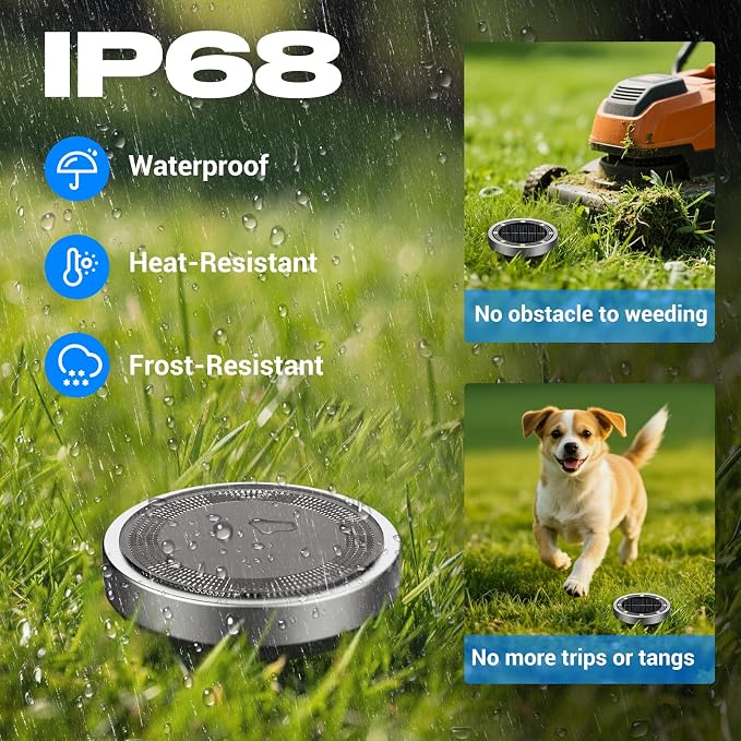 Solar Ground Lights Outdoor, 8 Pack Flat Solar Powered Disc Lights, IP68 Waterproof, Anti-Rust, Landscape Lighting for Pathway Garden Yard Lawn Walkway Landscape Driveway, Mini, Warm White