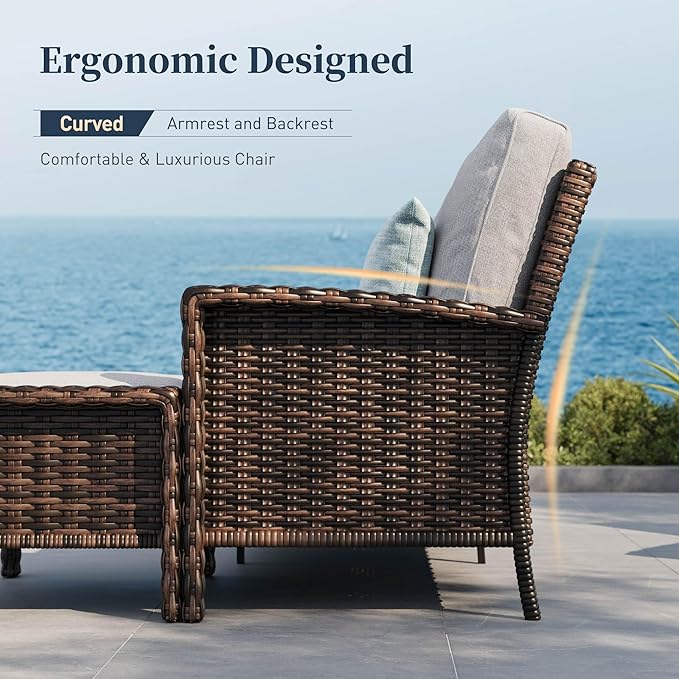 Patio Furniture Set with Swivel Chairs, High Back Wicker Rattan Furniture with 5.5" Thick Cushions and Coffee Table, Outdoor Conversation Set for Backyard Deck,5 Seats, Grey