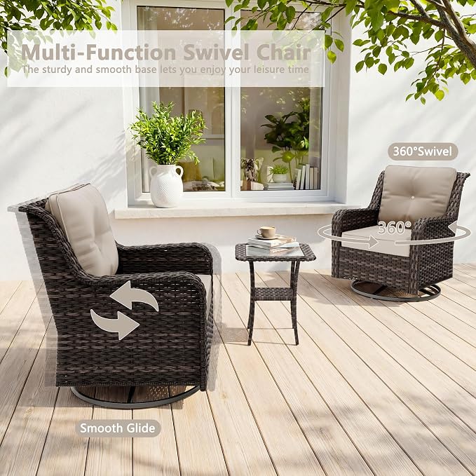 Outdoor Patio Furniture Set,7 Pieces 7 Seats Outdoor Sectional Furniture All Weather Thick PE Rattan Wicker Patio Conversation Set with Ottoman & Coffee Table,Swivel Rocking Chairs Set,Sand