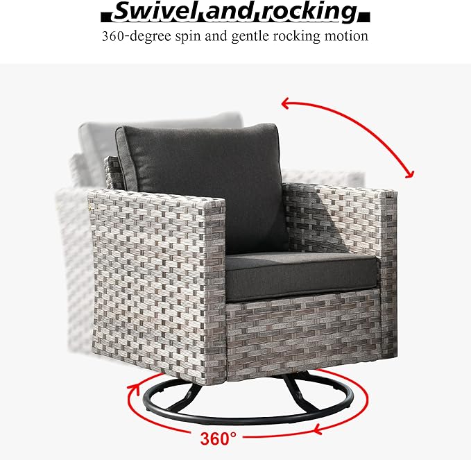 HOOOWOOO Outdoor Patio Sectional Furniture Sofa Set with Large Fire Pit Table,9 Piece Modern Wicker Couch with Swivel Chair,Modular Conversation Seating Set with Widened Armrest(Black)