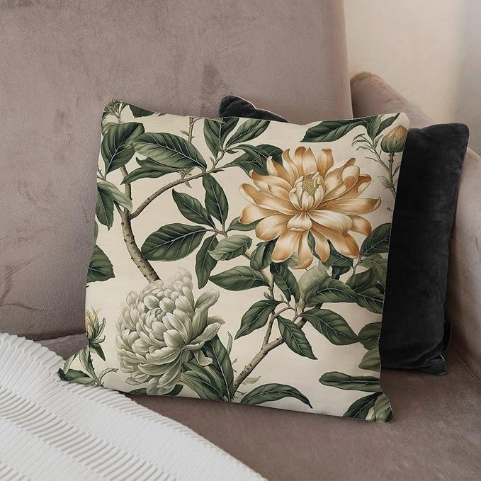 Green and White Chinoiserie Floral Pillow Cover Golden Lotus Flower Throw Pillow Covers 18x18 INAbstract Accent Modern Decorative Pillow Covers for Patio Furniture Garden