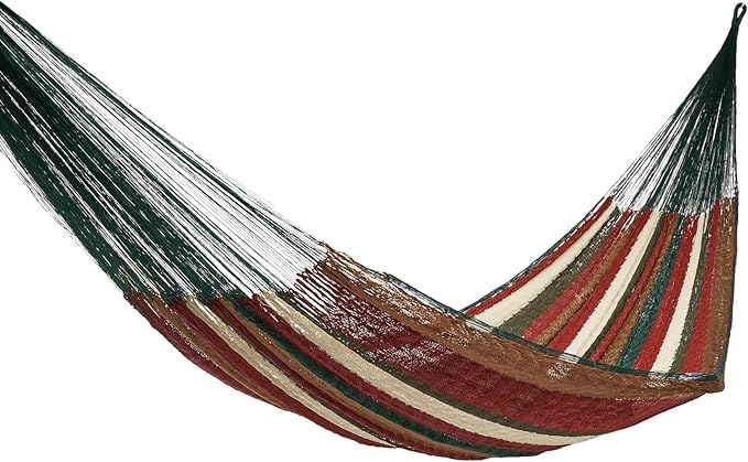 NOVICA Artisan Handmade Hammock Unique Striped Mayan Single Green Earthtone Nylon Mexico Rope Backyard Barbeque 'Mother Earth' (Single)