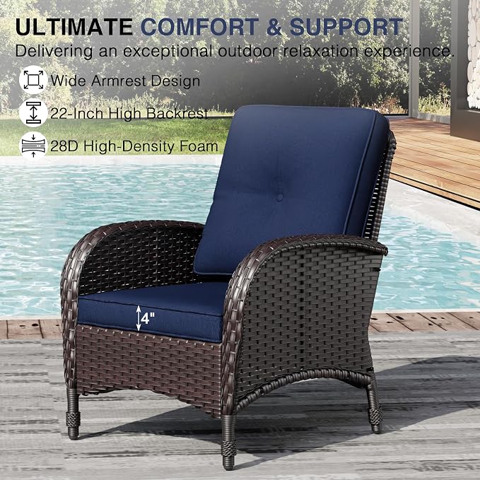 Joyside Wicker Patio Furniture Set, 5 Piece Outdoor Furniture Set with Thickened Cushions, High Back, Deep Seating, Wide Armrest, Rattan Outdoor Chairs for Porch, Deck