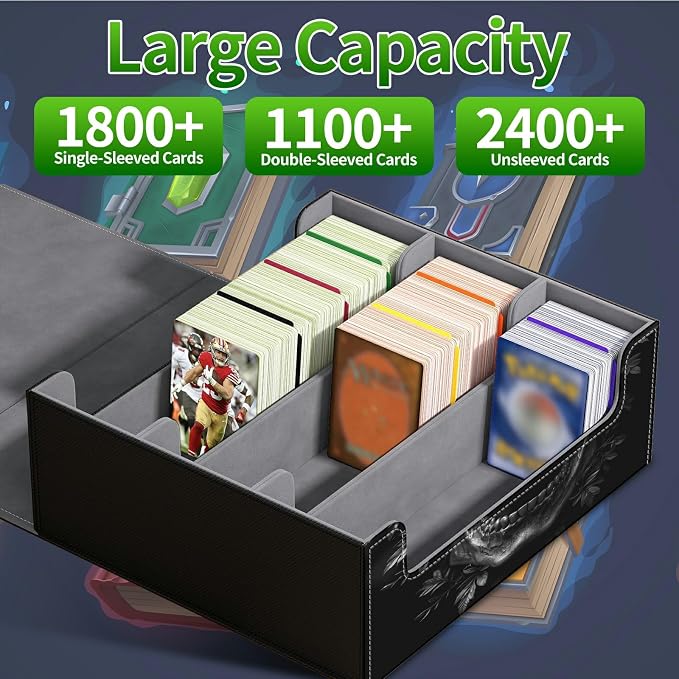 Large Card Deck Box for MTG, Fits 1200+ Sleeved Cards, PU Leather Storage Case with Strong Magnetic Closure, Multiple Colors Available for TCG CCG Baseball Card Collections, Dark Skull