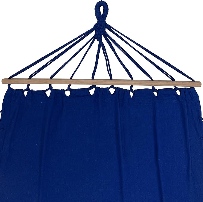 Hammock with Netted Fringe and Wooden Bars - 100" x 41" - Blue