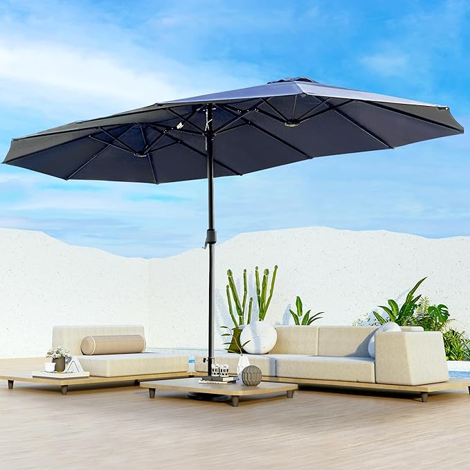 15ft Umbrella Outdoor Patio - Double-Sided Large Market Rectangle Umbrellas with Crank Handle for Patio Garden Yard Pool (No Base)
