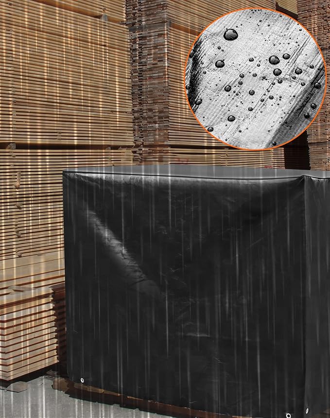 QWORK Pallet Cover, 2 Pack Heavy Duty Outdoor PE Waterproof Pallet Cover, 12 Mil Thick, 4 Ft. x 5 Ft. x 4 Ft, Perforated Roll, Protects Pallets, AC Units, Generators, Patio Furniture, Black