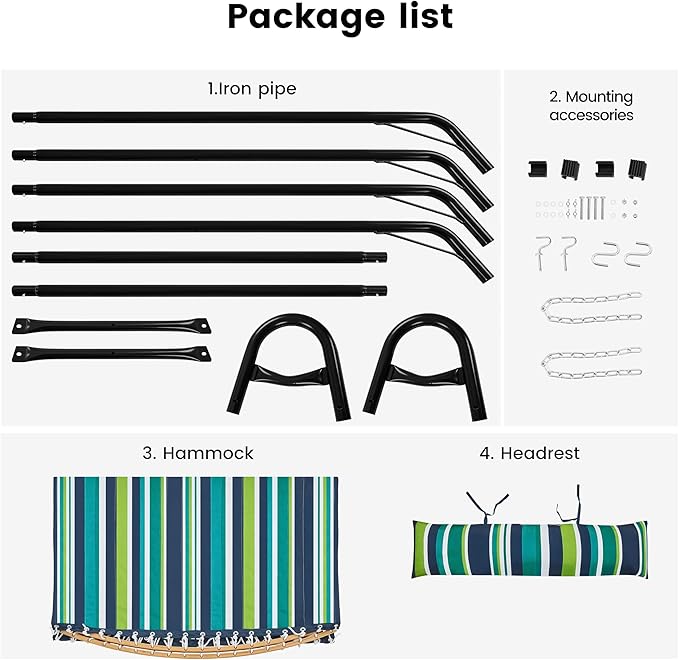 Yaheetech Hammock with Stand Set, Padded Hammock with Frame & Removable Pillow for 2-3 People Outdoor, Porch, Patio, Deck and Backyard, Max.Weight Capacity 475LB - Green Stripe