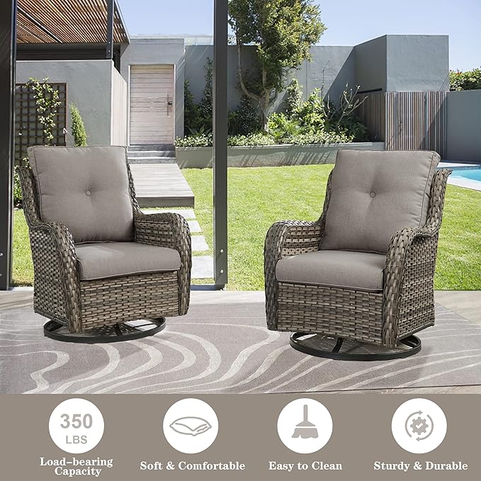 Belord Wicker Patio Furniture Sets - 8 Piece Rattan Outdoor Furniture Conversation Sets with 4 Swivel Rocker Chairs, Rattan Sofa, Wicker Ottomans and Coffee Table, Mixed Grey/Grey