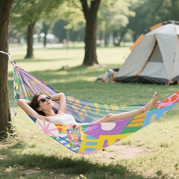 Colorful Cartoon Life Modern 330lb Capacity Outdoor Hammock with Hanging Rope Hanging Hammock for Outside Patio Garden hamaca para acampar