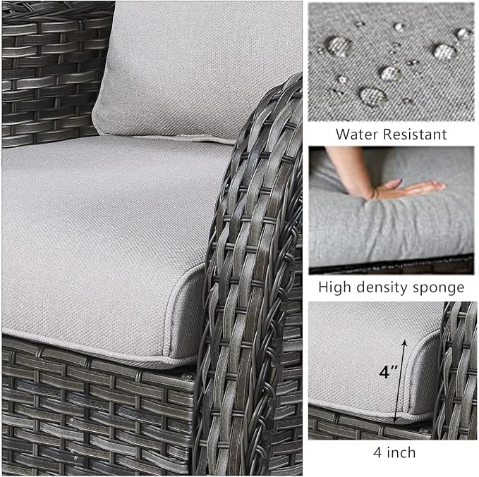 HUMMUH 5 Pieces Outdoor Furniture Patio Furniture Set Wicker Swivel Patio Chairs with 2 Seater Outdoor Sectional Sofa/Patio Loveseat with Ottomans