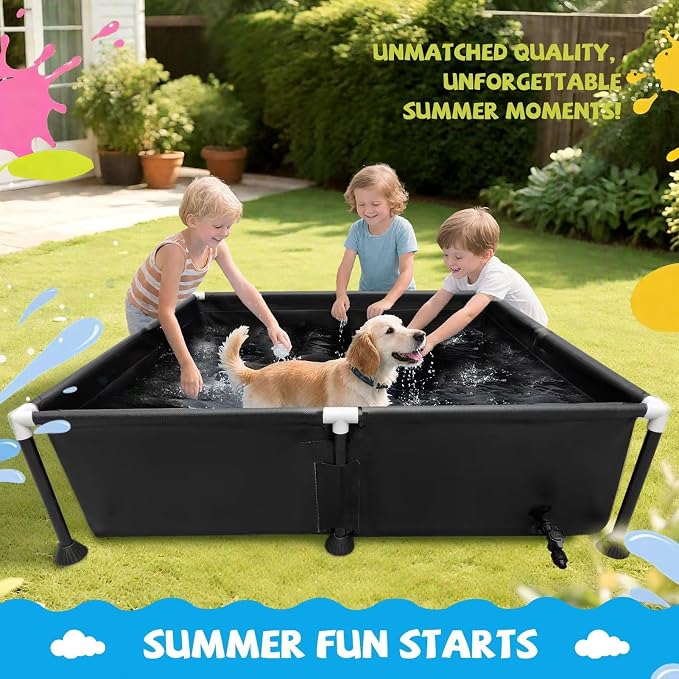 Above Ground Pool, 37.4x37.4x7.9in, Puncture Proof Triple Layer PVC Dog Bath Swimming Pool with Mesh Design, for Backyard Garden and Pets