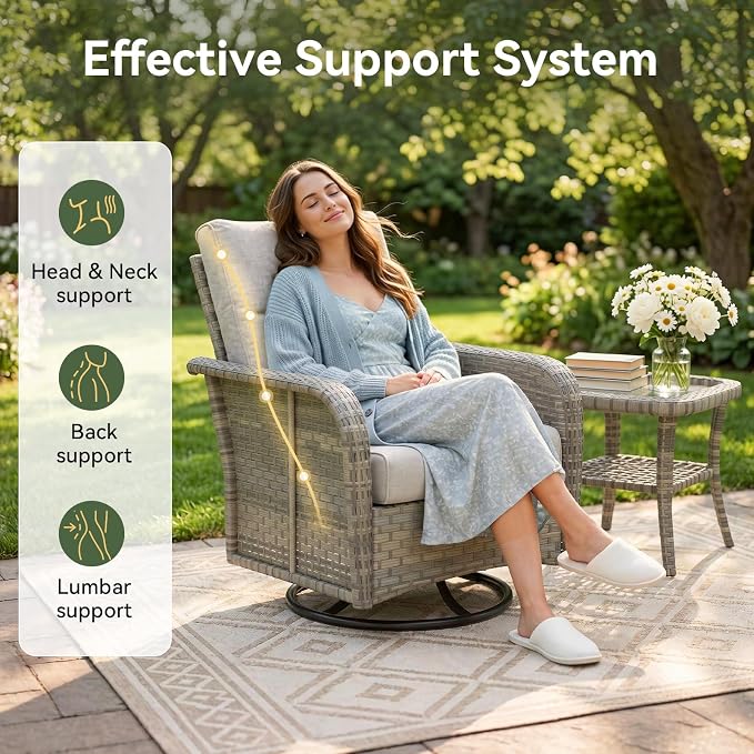 Aoxun 9-Piece Patio Furniture Set with Thick Cushions, Wicker Outdoor Sectional Sofa with High Back Swivel Rocker Chairs, Outdoor Patio Furniture Set with Coffee Table & Ottoman, Grey