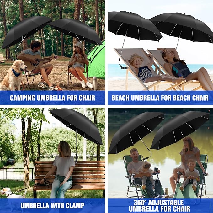 Beach Umbrella, 360 ° Chair Umbrella with Clamp, UPF50+ Shade for Beach, Sand, Patio, Yard (Not Includ Chair)