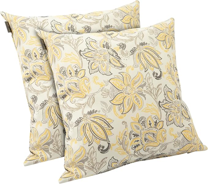 FUNHOME Outdoor Throw Pillows 18x18 inch,Decorative Throw Pillow with Insert Set of 2,Water Resistant Pillow for Patio Furniture Sofa Couch Chair(Yellow Flower)