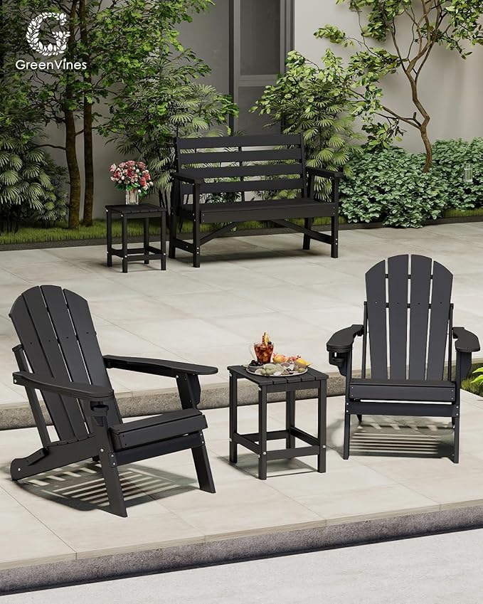GREENVINES Adirondack-Outdoor-Side-Table | Single-Tier | 14 x 13 Inches | HDPE Plastic | All Weather | Black | Outside End Tables | for Patio Porch Backyard Indoor