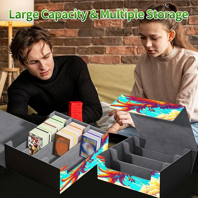 Card Deck Box for MTG, Cards Storage Box Fits 120+ Sleeved, Leather Big Size Strong Magnetic Closing Case for Board Games Magic TCG CCG Baseball Collection Women Man, Flamingo Sky