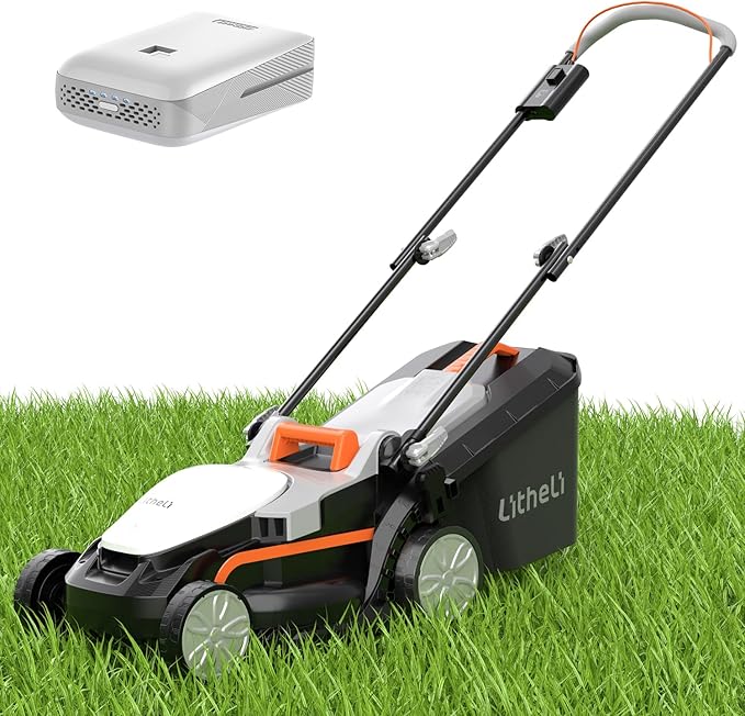 Litheli Electric Lawn Mower Cordless,Grass Cutter Machine for 1300 Sq.Ft. Lawnmower with Motor,13 in Cutting Width,8 Gallon Capacity,Cutting Height from 1 to 2.5 in 4.0 Battery