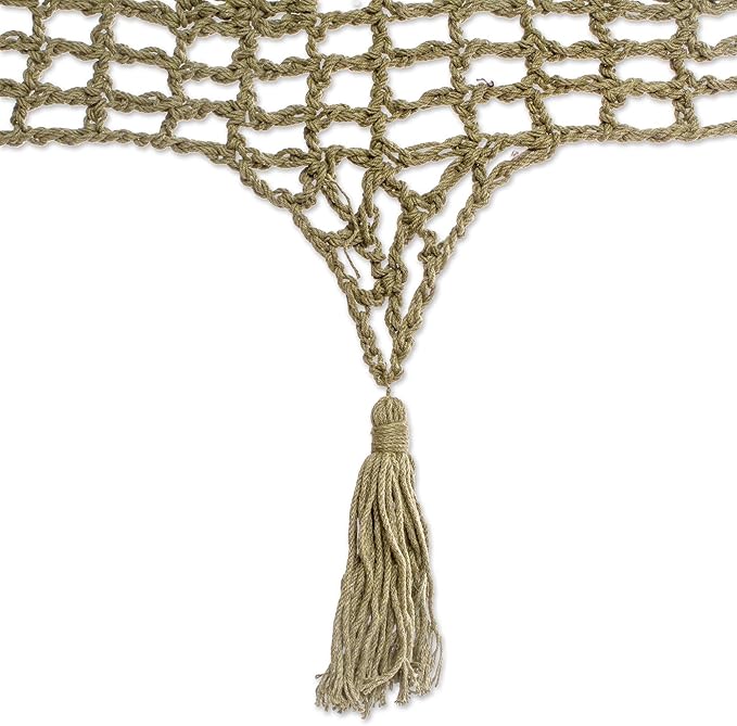 NOVICA Handmade Cotton Rope Hammock Crocheted Fringe Olive Green Double Mexico Solid Maya 'Veranda in Olive Green'Double