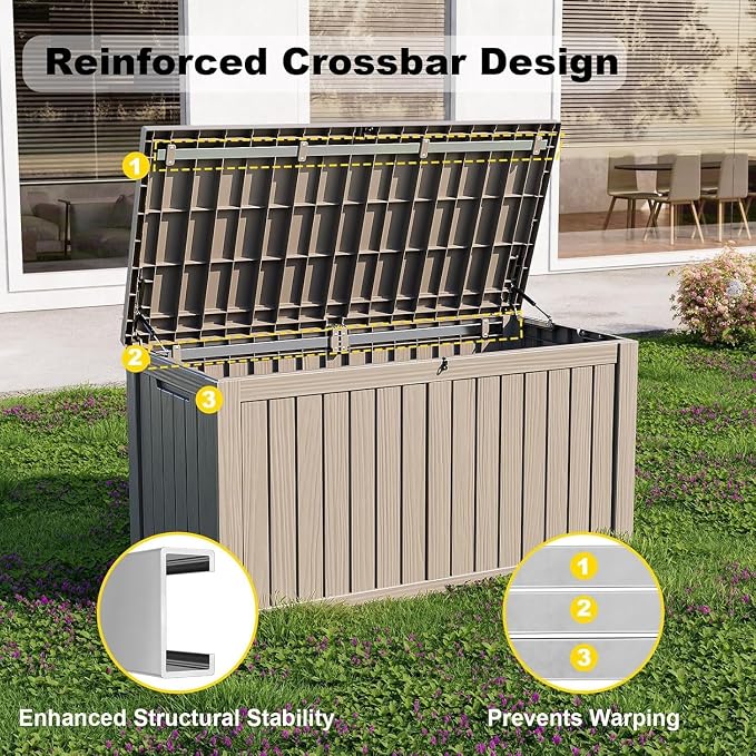 Resin Deck Box, Lockable Patio Outdoor Storage Box for Furniture, Garden Tools and Tools Storage, Waterproof Outside Storage Boxes (Grey, 150 Gallon)
